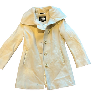 Mackage beige wool winter coat with leather accents and oversized collar